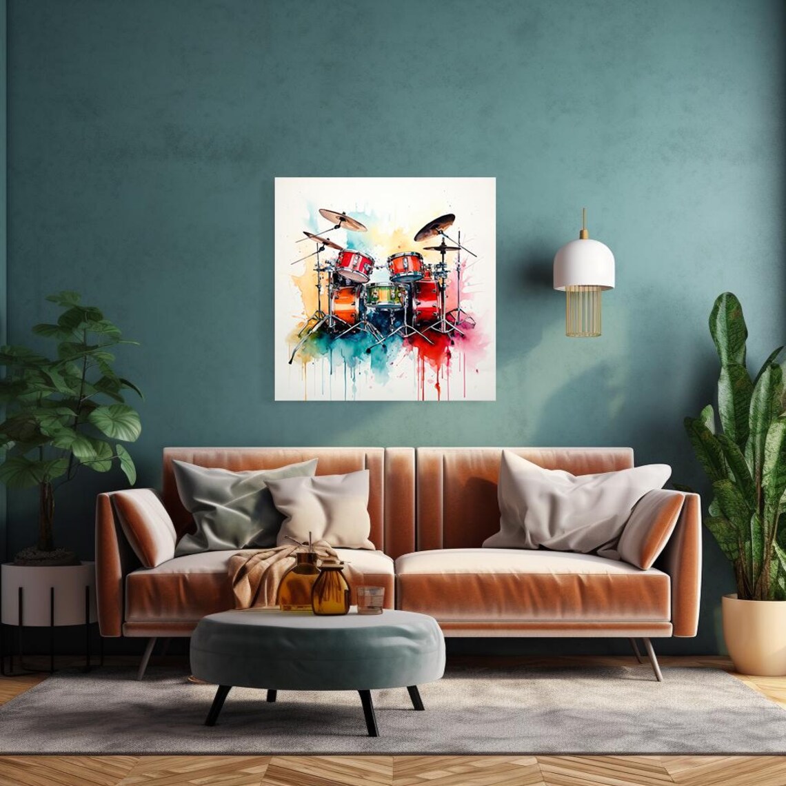 Red Drum Kit Watercolor Colorful Paint Splash Music Drummer Art Poster - Image 4