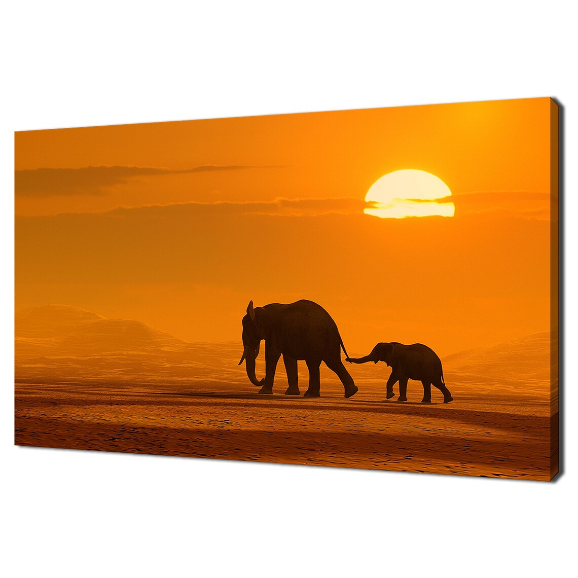 Mother Baby Elephant Sunset Desert Silhouette Tender Safari Poster