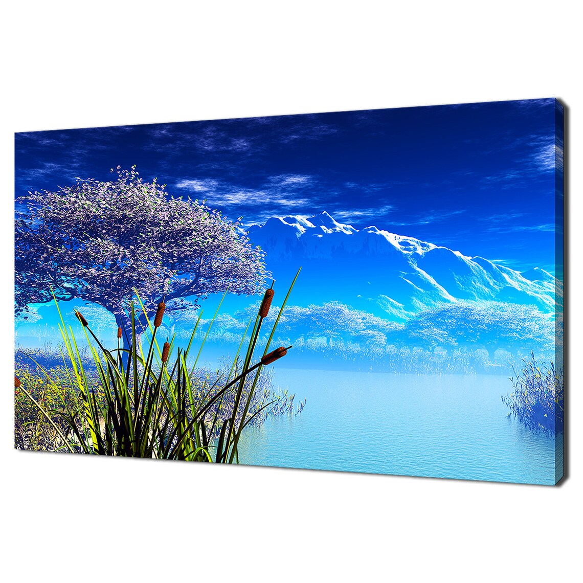 Japanese Mountain Lake Tree Blue Sky Modern Design Home Decor Print Wall Art Picture