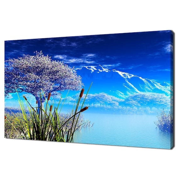 Japanese Mountain Lake Tree Blue Sky Modern Design Home Decor Print Wall Art Picture