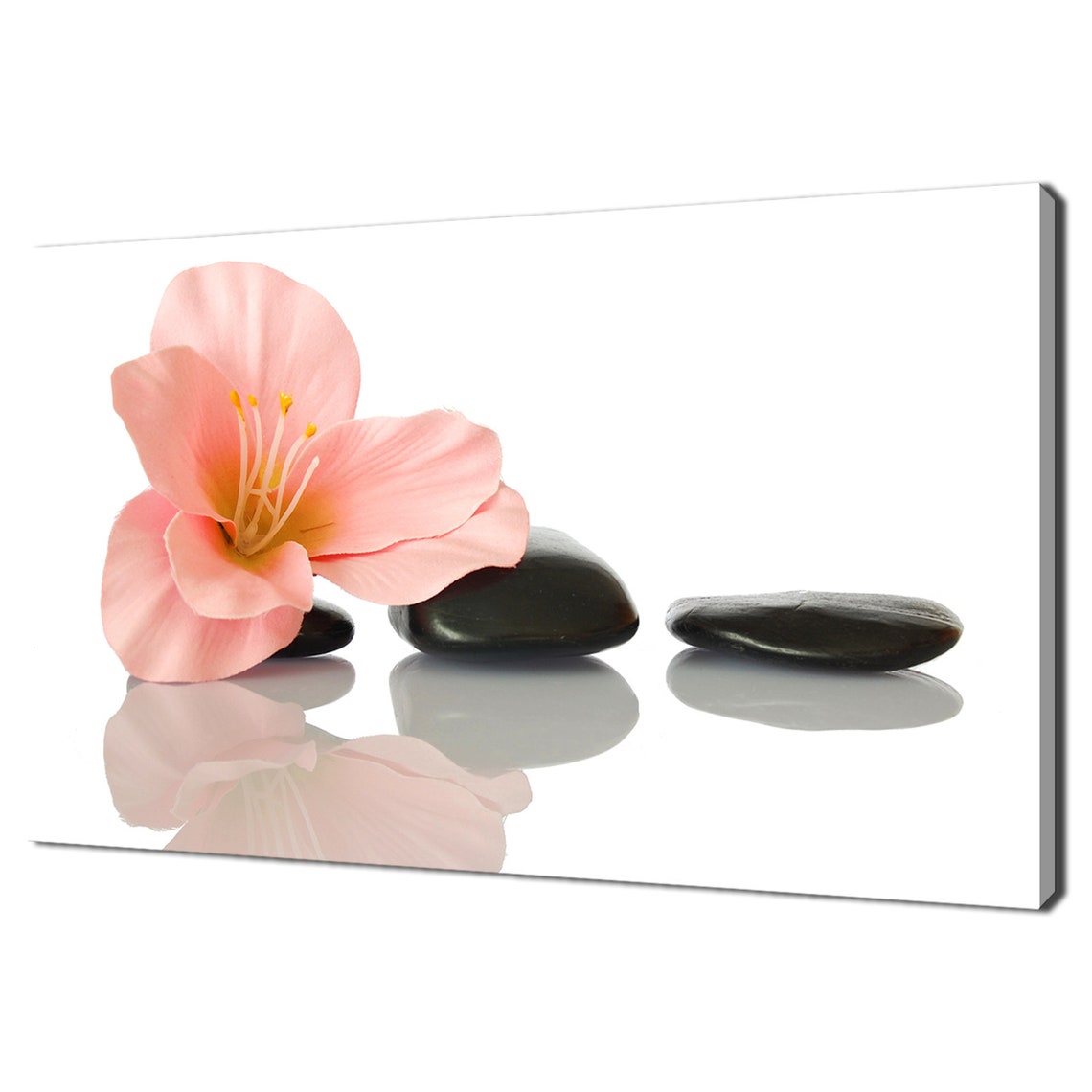 Pink Flower Zen Black Stones Minimalist Spa Reflection Decor Poster
