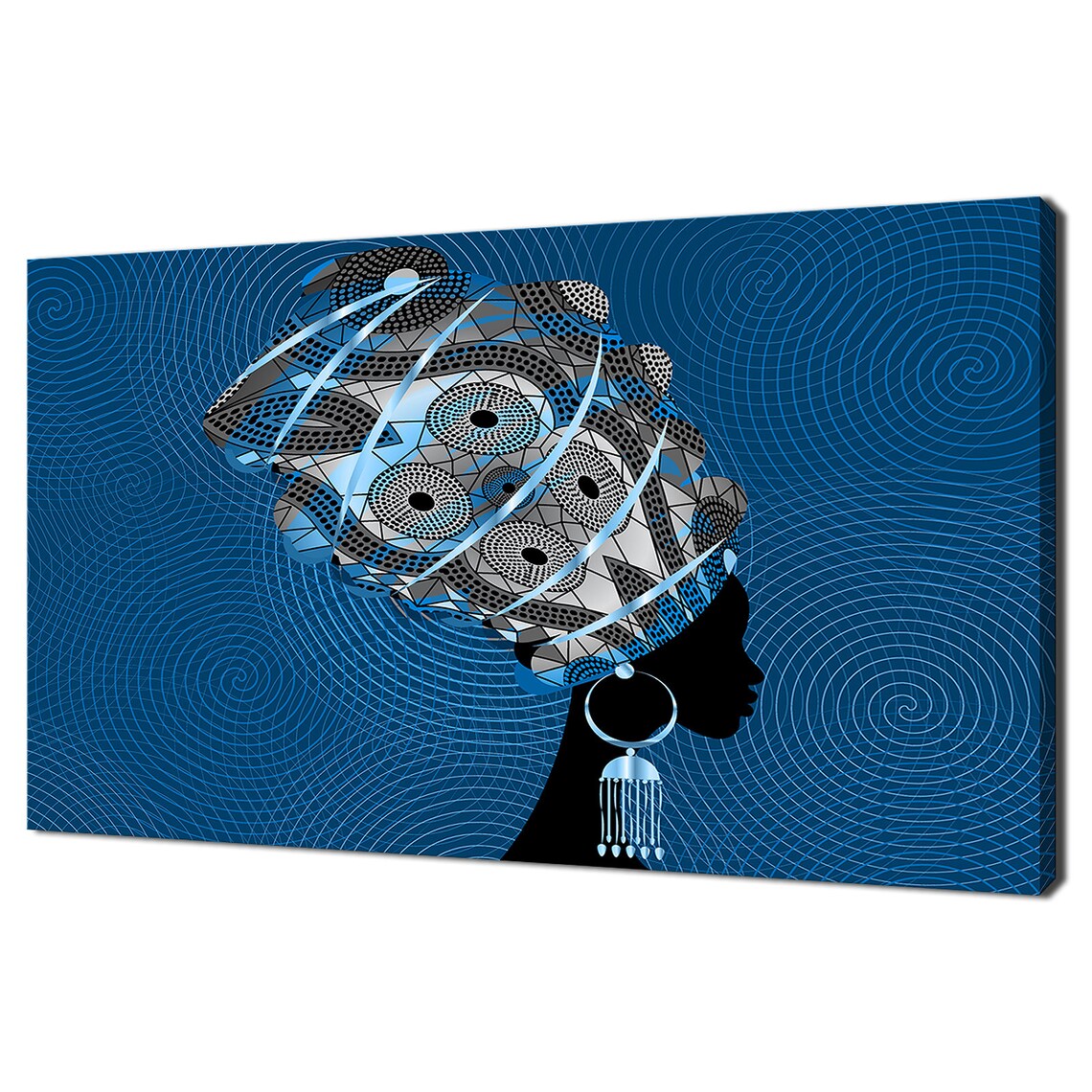 African Woman In Patterned Turban Teal Silhouette Wall Art Print - Image 4