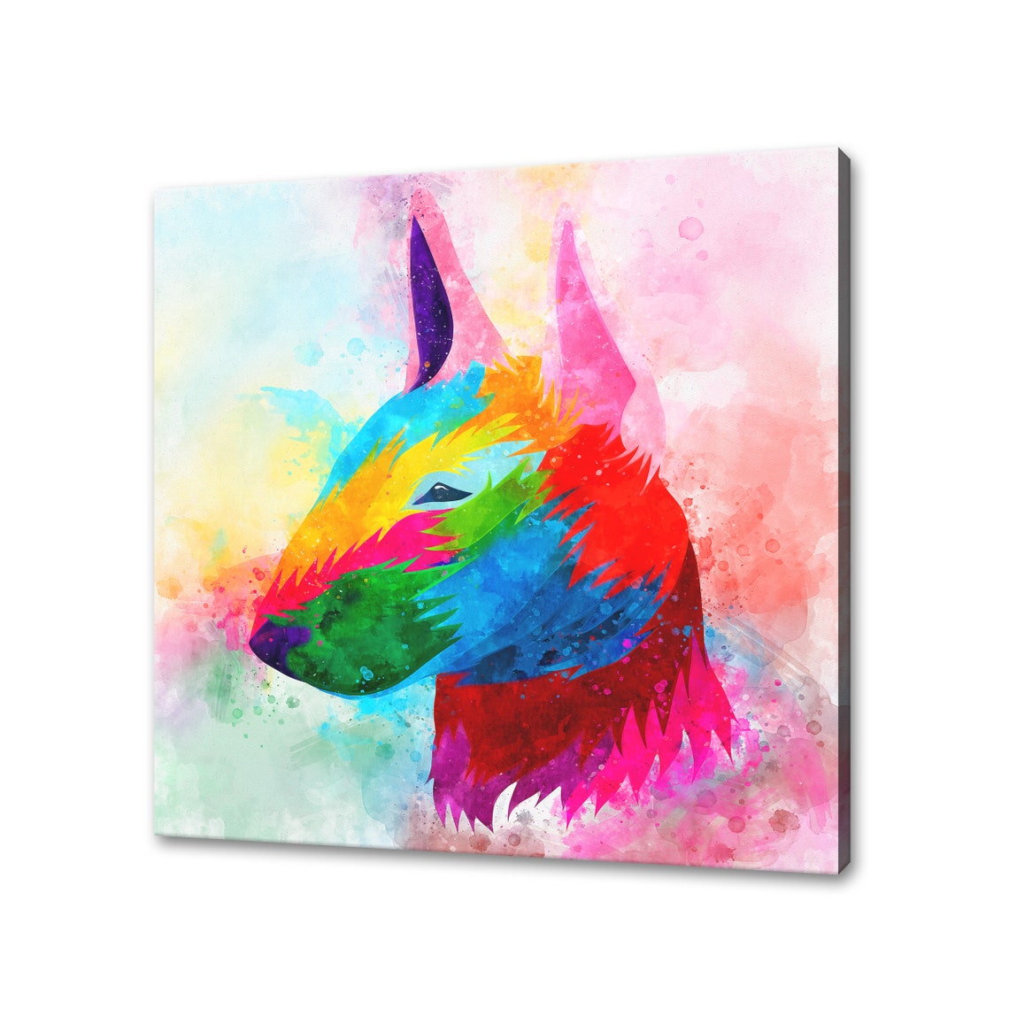 Bull Terrier Rainbow Watercolor Head Profile Abstract Poster