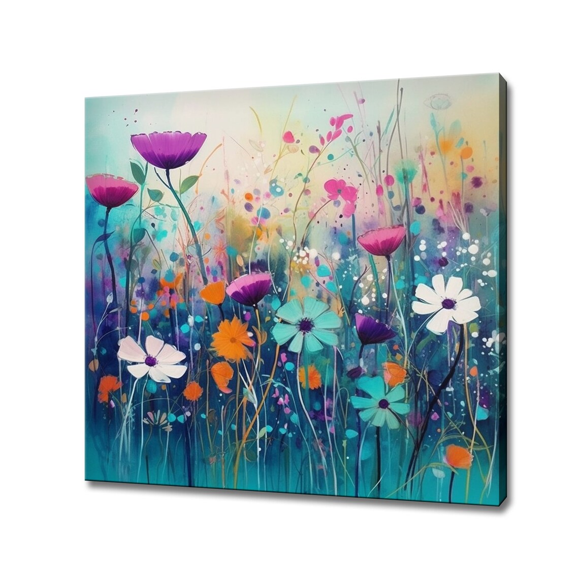 Purple Poppies White Cosmos Wildflower Meadow Watercolor Art Poster