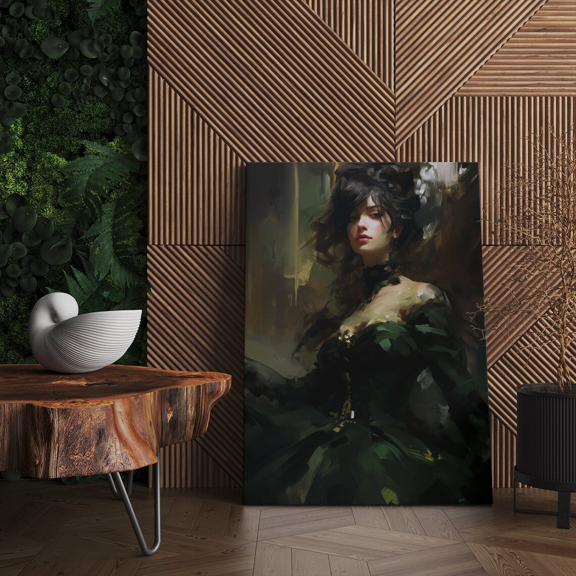 Elegant Lady In Dark Green Baroque Ball Gown Moody Oil Painting Poster - Image 4