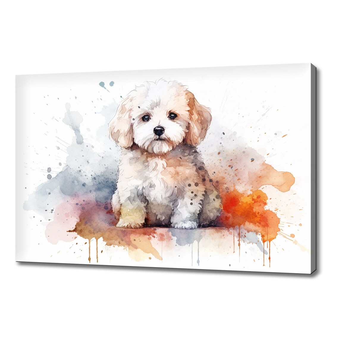 Bichon Frise Puppy Watercolour Splash Portrait Dog Art Print Poster