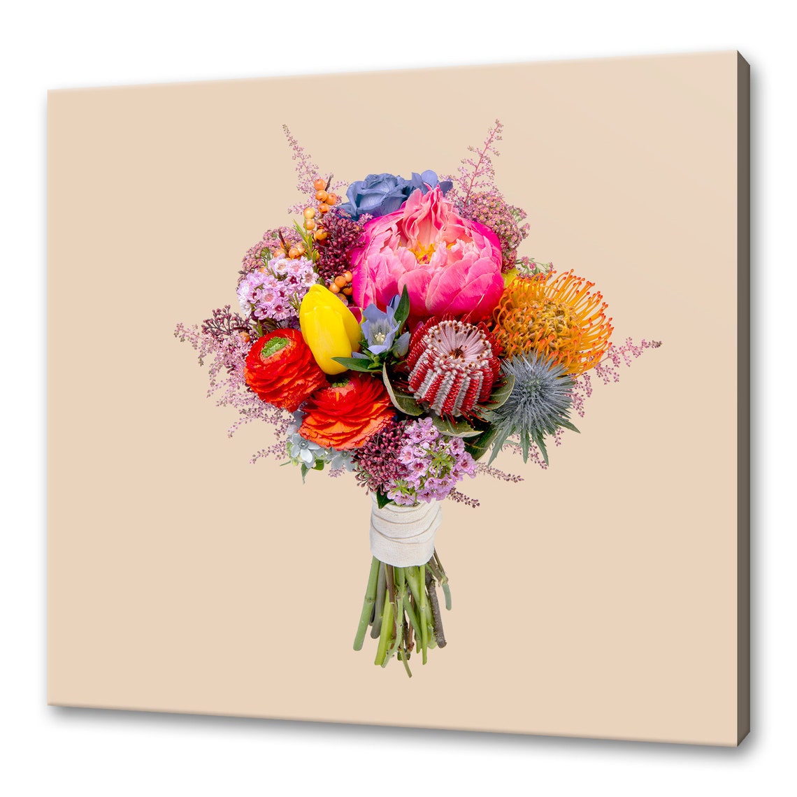 Vibrant Flower Bouquet Peony Protea Ranunculus Botanical Poster