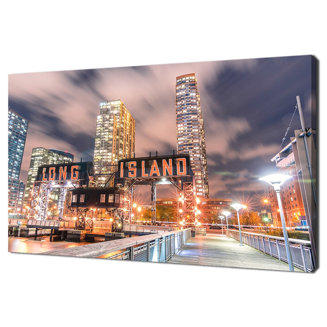 Long Island Queens New York Gantry Sign Night Skyline Cityscape Poster