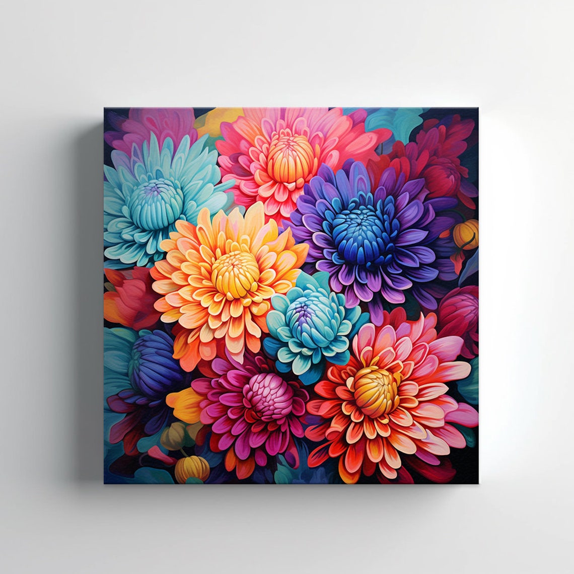 Rainbow Chrysanthemum Flowers Dense Bloom Colorful Floral Art Poster - Image 2