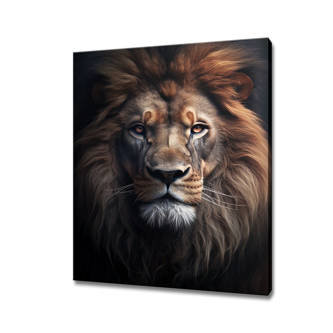Majestic Lion With Full Mane Close Up Portrait Dark Wildlife Poster