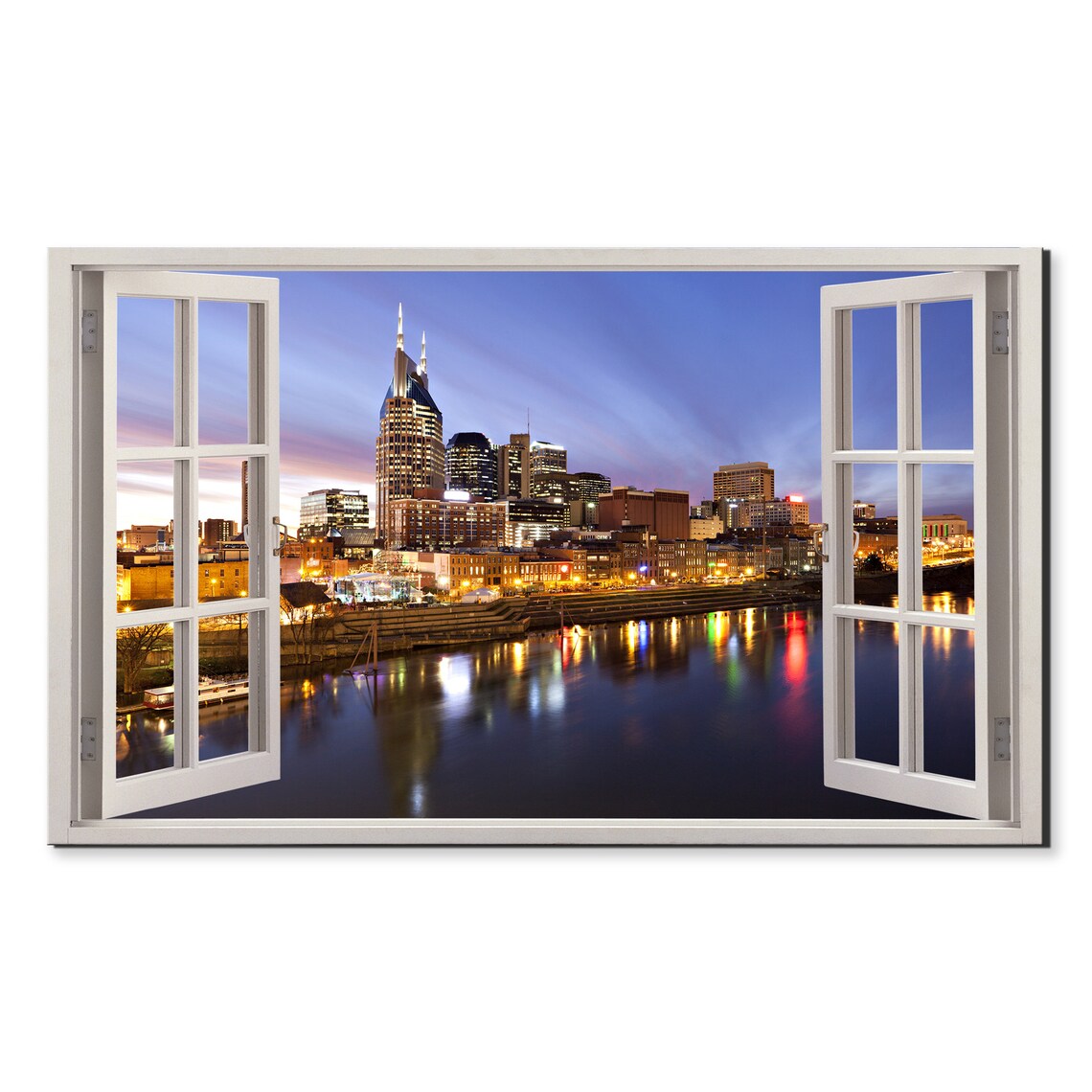 Nashville Tennessee Skyline At Night River Lights Window View Poster