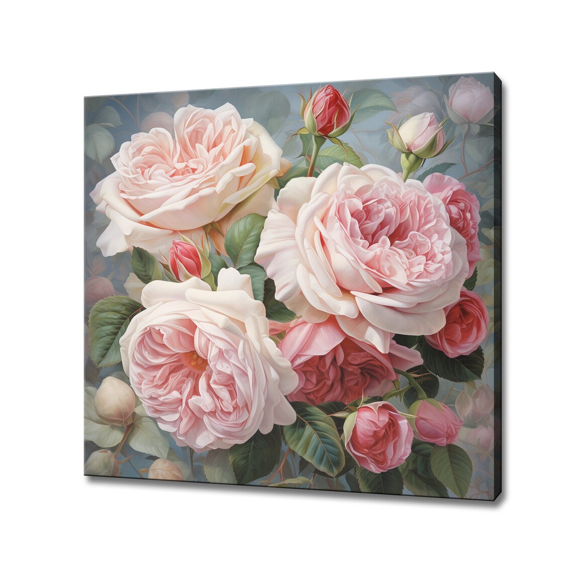 Pastel Pink Roses Flowers Vintage Painting Style Romantic Bloom Poster