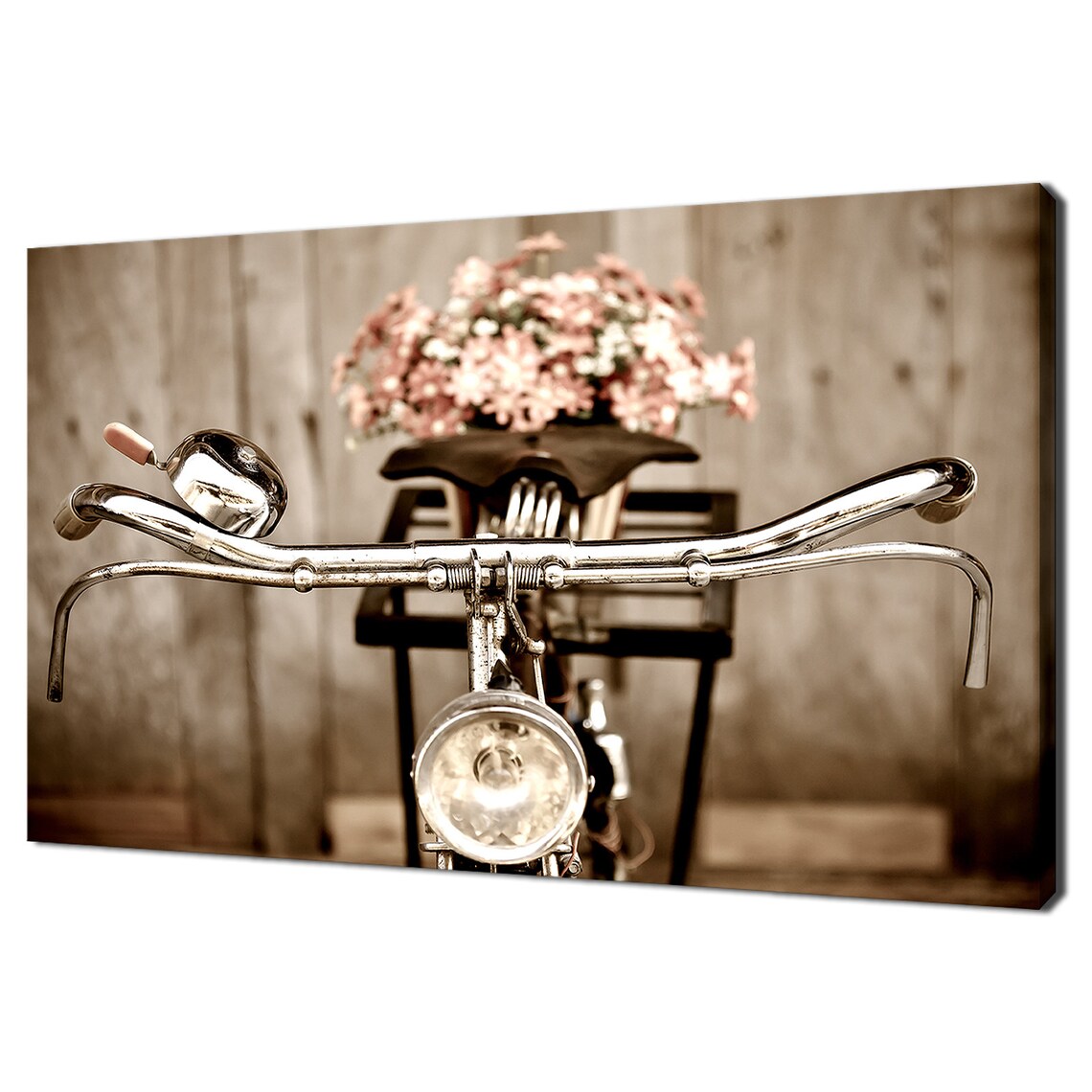 Vintage Bicycle Handlebars Flower Basket Sepia Retro Charm Wall Art