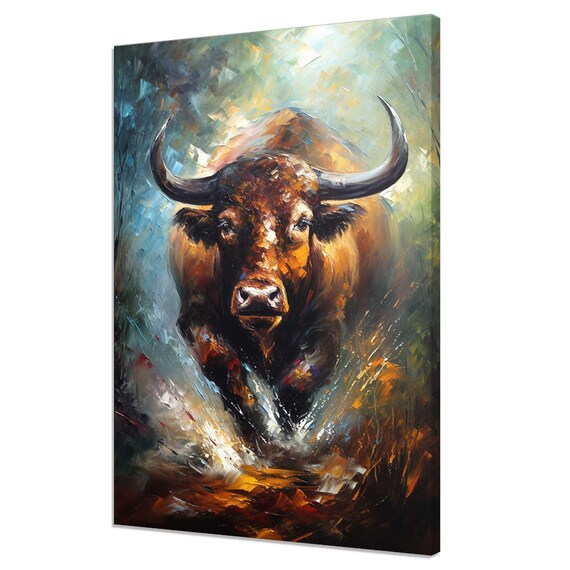 Majestic African Buffalo Oil Painting Style Wildlife Portrait Animal Poster