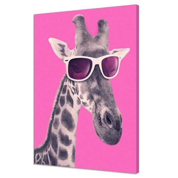Giraffe Wearing Sunglasses Pink Background Pop Art Wall Print