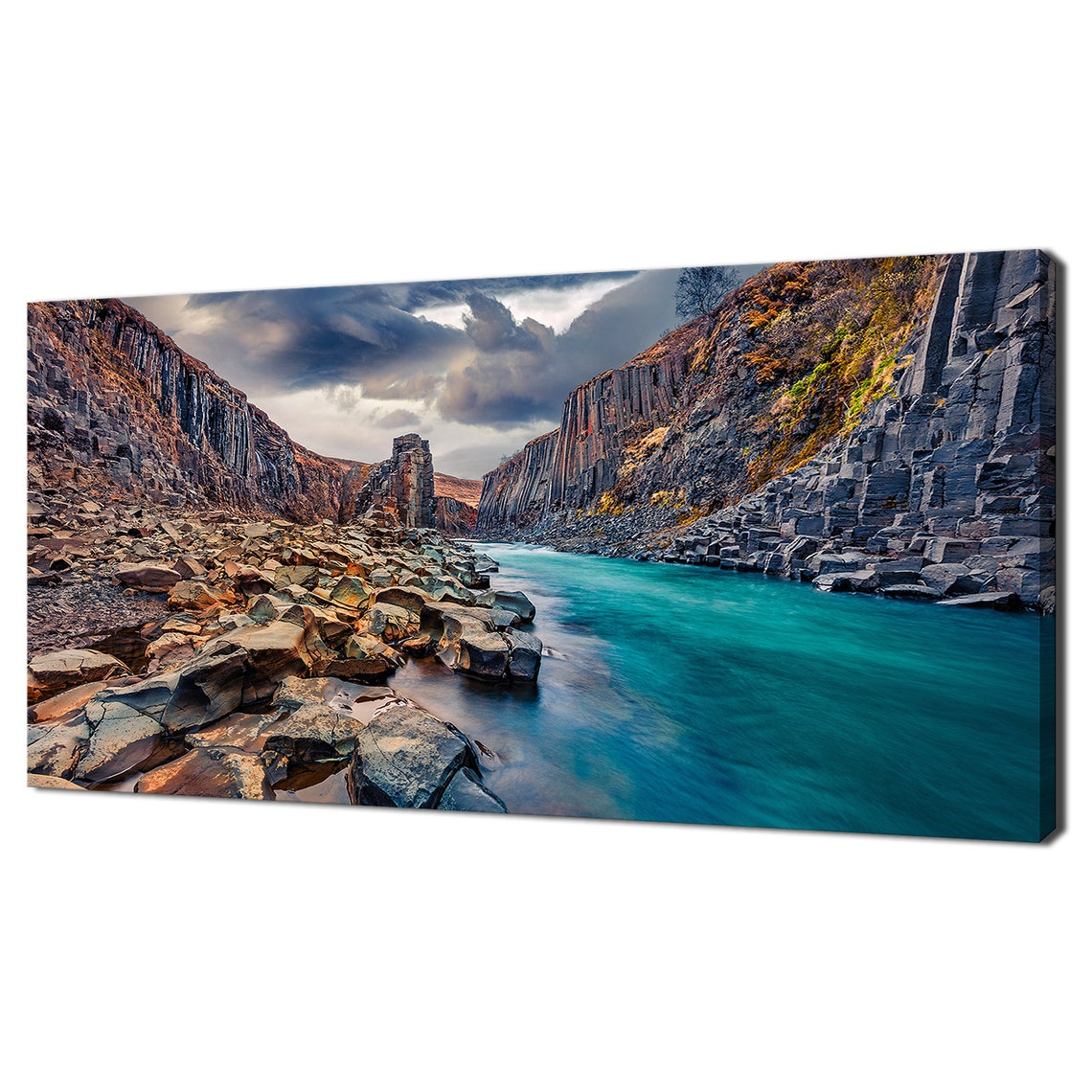 Morning Over Basalt Cliffs Deep Canyon Of Mountain River Modern Print Wall Art Picture