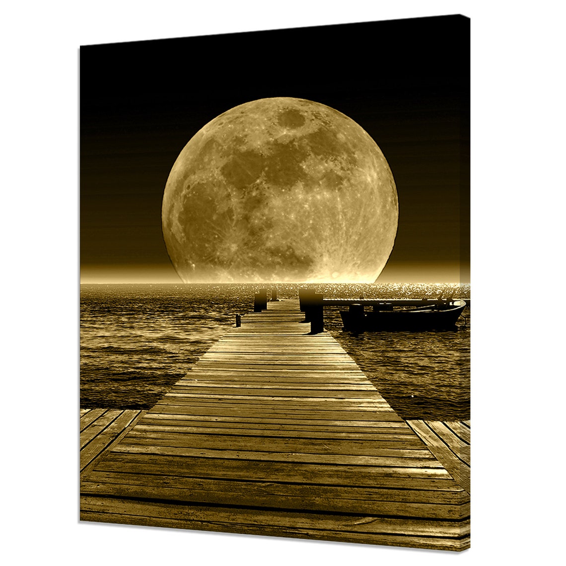 Giant Full Moon Rising Over Ocean Pier Golden Moonlight Poster
