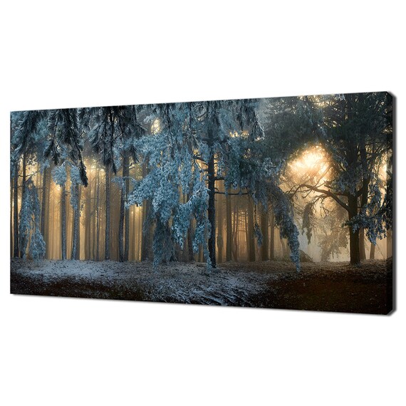 Sun Shining Through The Foggy Winter Forest Trees Modern Design Home Decor Print Wall Art Picture Wall Hanging
