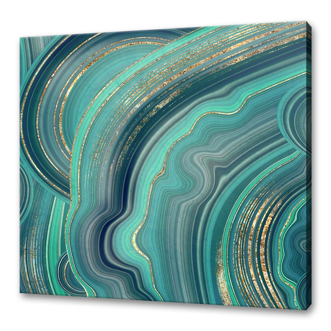 Mint Green Agate Malachite Gold Veins Elegant Abstract Stone Wall Art