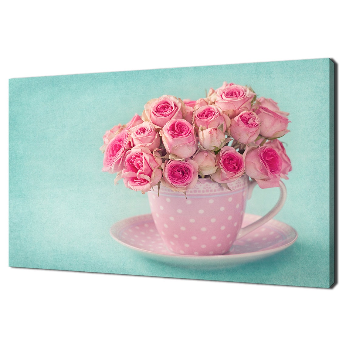 Pink Roses Bouquet In Polka Dot Teacup Shabby Chic Style Poster