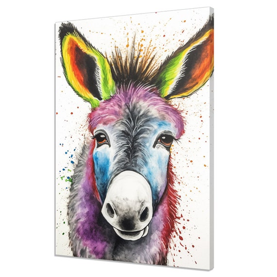 Beautiful Colourful Rainbow Cute Donkey Animal Watercolour Painting Style Modern Design Home Decor Print Wall Art Nursery Art
