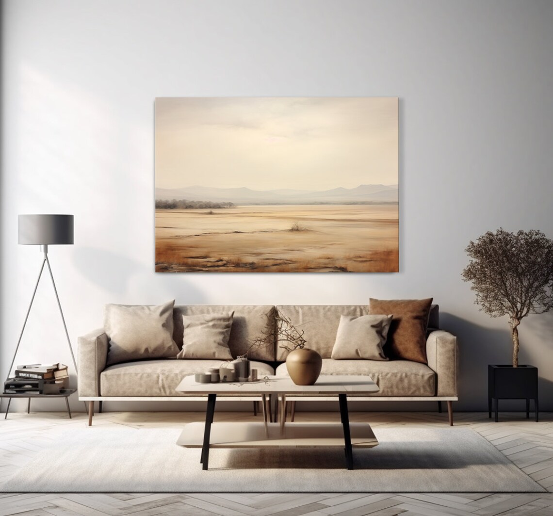 Vintage Country Dry Land Landscape Muted Moody Painting Style Print Farmhouse Decor Art Neutral Nature Picture Wall Hanging - Image 4