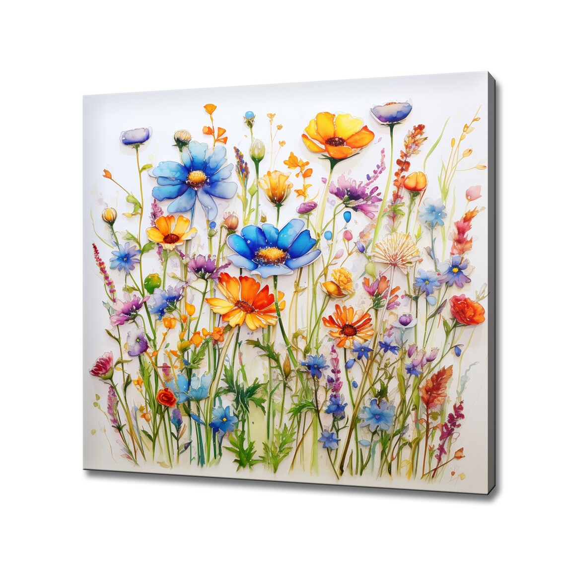 Colorful Wildflowers Watercolor Painting Bright Botanical Wall Art