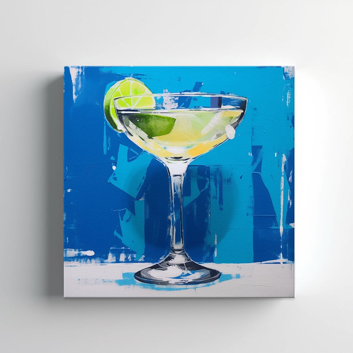 Fresh Lime Citrus Cocktail Coupe Glass Blue Background Wall Print - Image 3