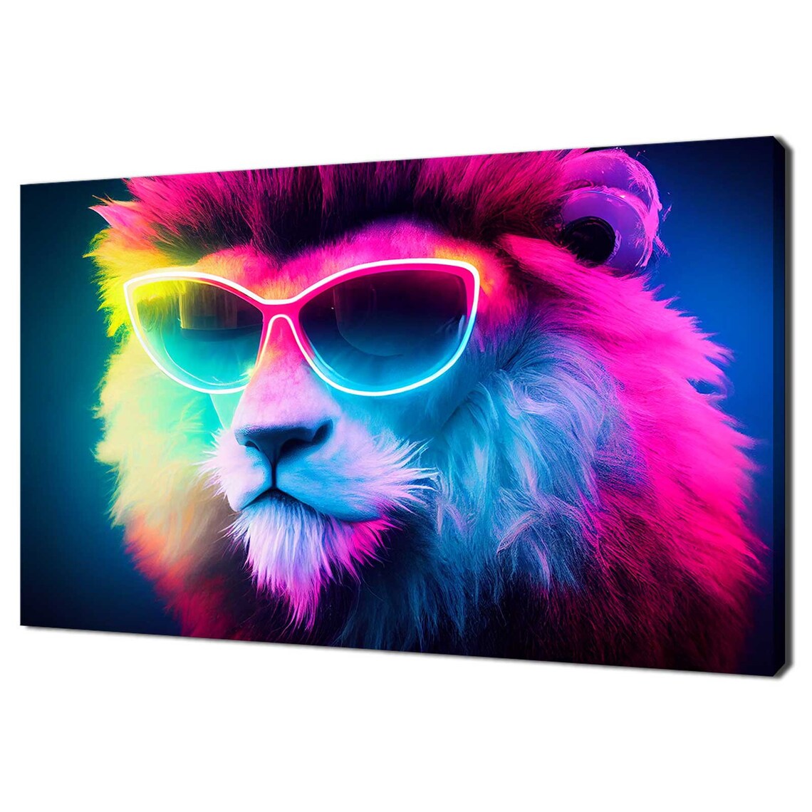 Neon Rainbow Lion Wearing Sunglasses Funky Cool Colourful Pop Art Print