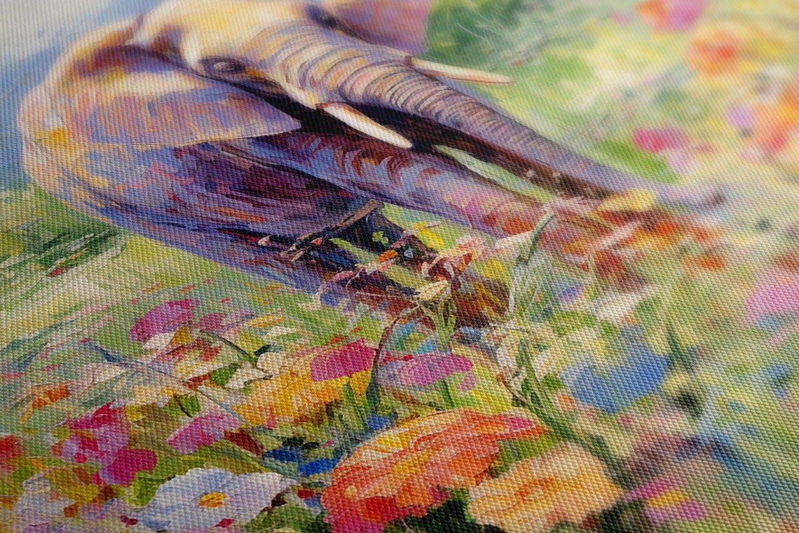 Young Elephant Walking Through A Bright Wildflower Meadow Poster - Image 4