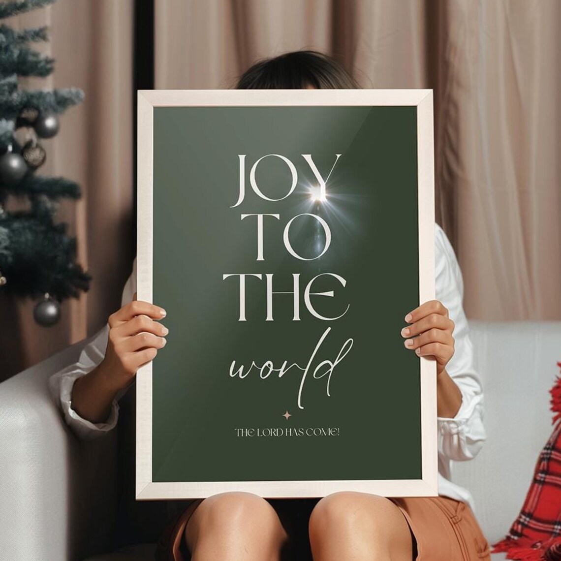 Joy To The World On Deep Green With Starburst Holiday Poster