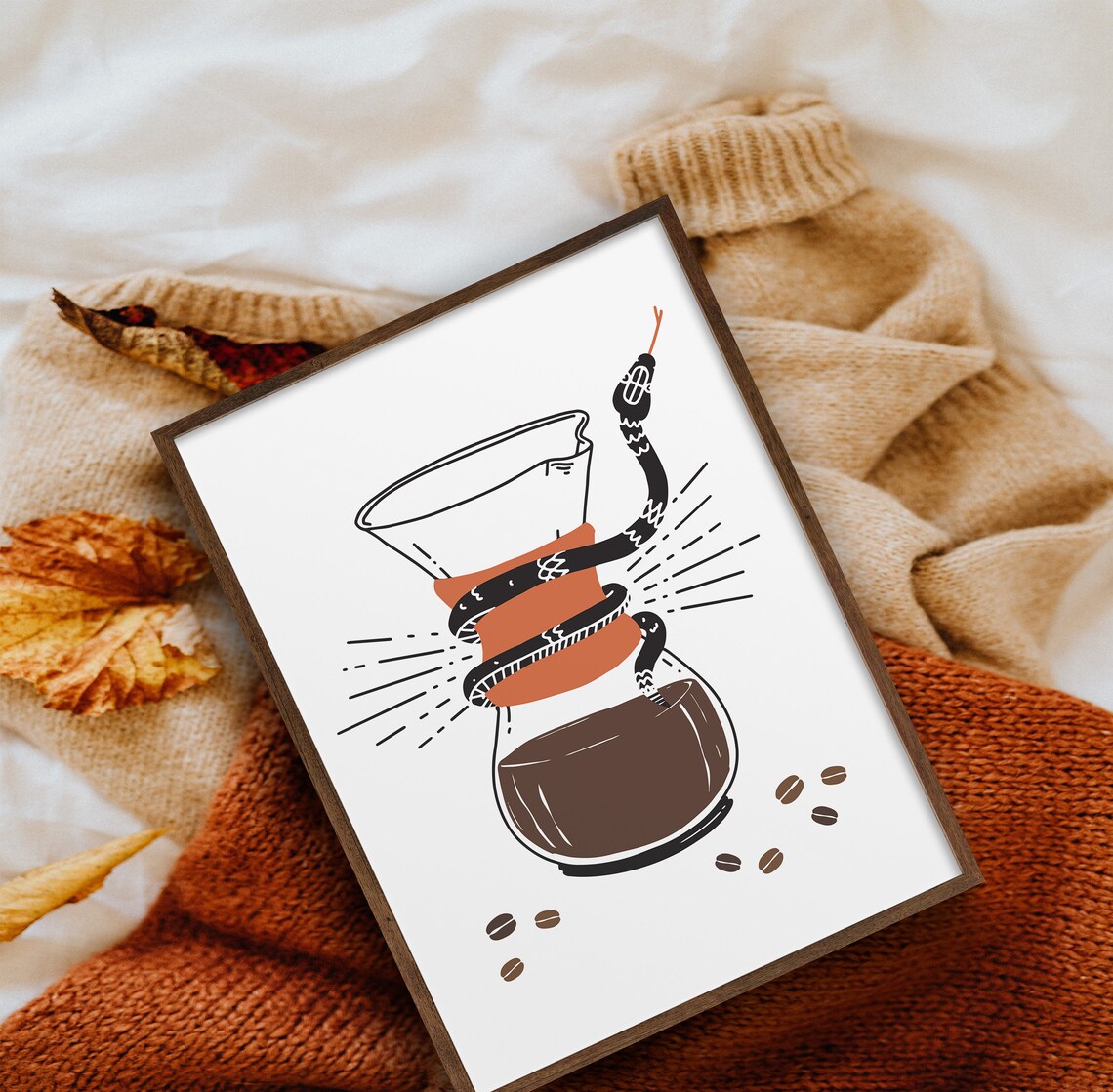 Hand Drip Coffee Snake Print, Halloween Poster - Image 4