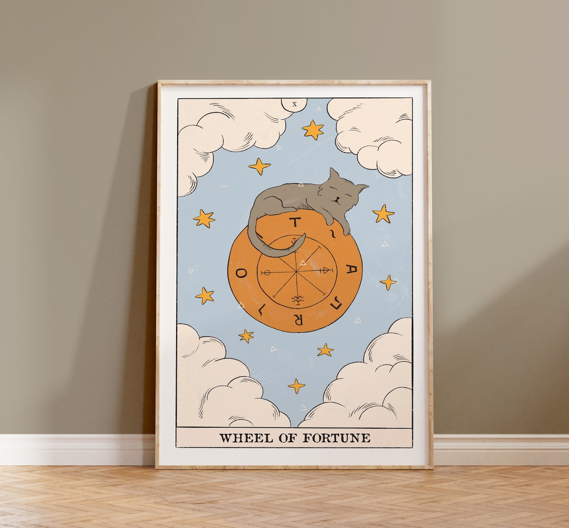 Cute Cat Tarot Wheel Of Fortune Art Print