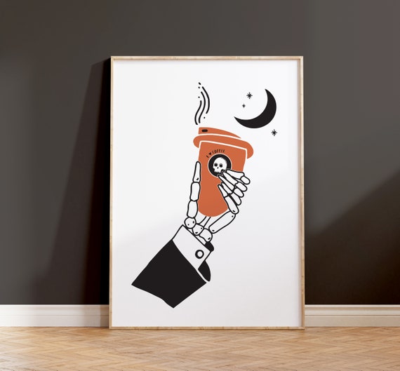 Halloween Skull Hand Coffee Kitchen Art Print