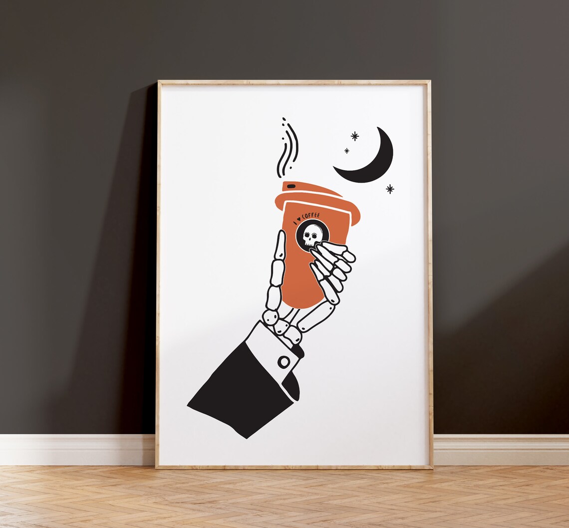 Halloween Skull Hand Coffee Kitchen Art Print