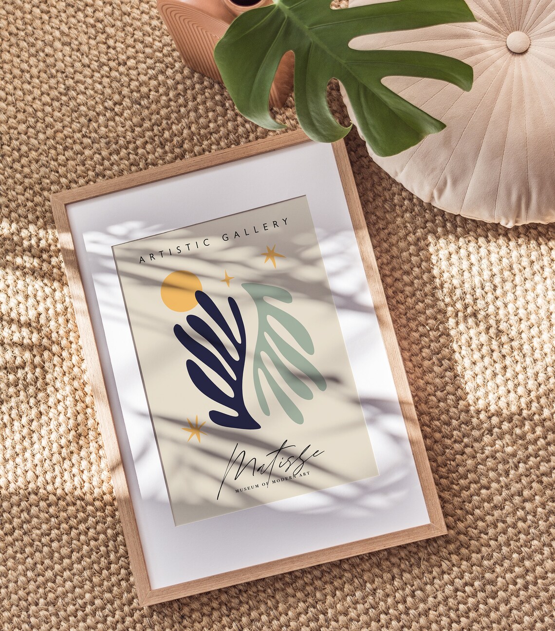 Matisse Navy Sage Coral Leaf Abstract Exhibition Gallery Art Poster - Image 4