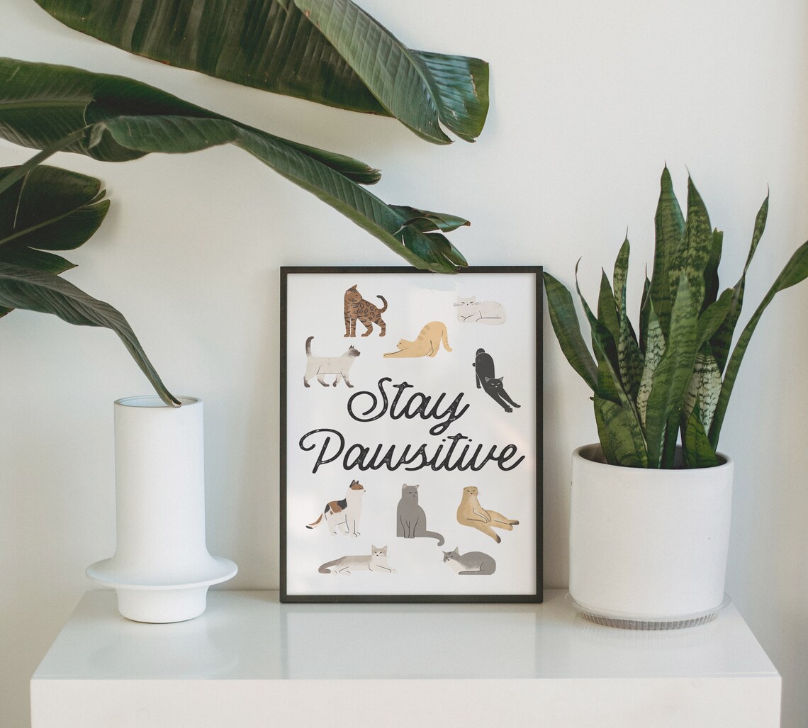 Stay Pawsitive Cat Typography Quote Art Print - Image 2