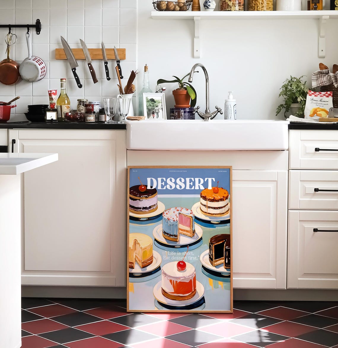 Dessert Cakes Cherry Topping Retro Quote Kitchen Poster Collection Art - Image 2