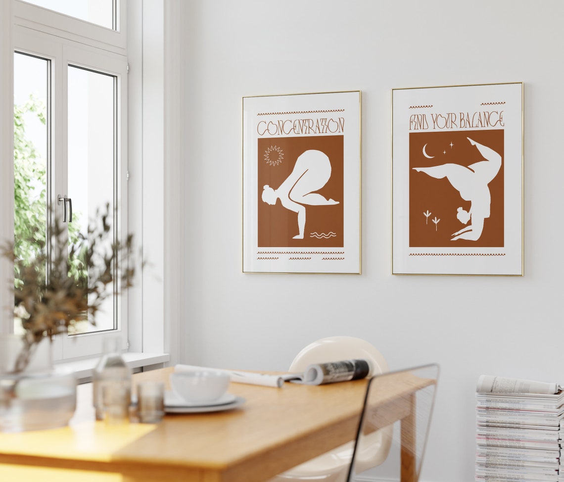 Find Your Balance Yoga Handstand Pose Terracotta Quote Wall Art - Image 3