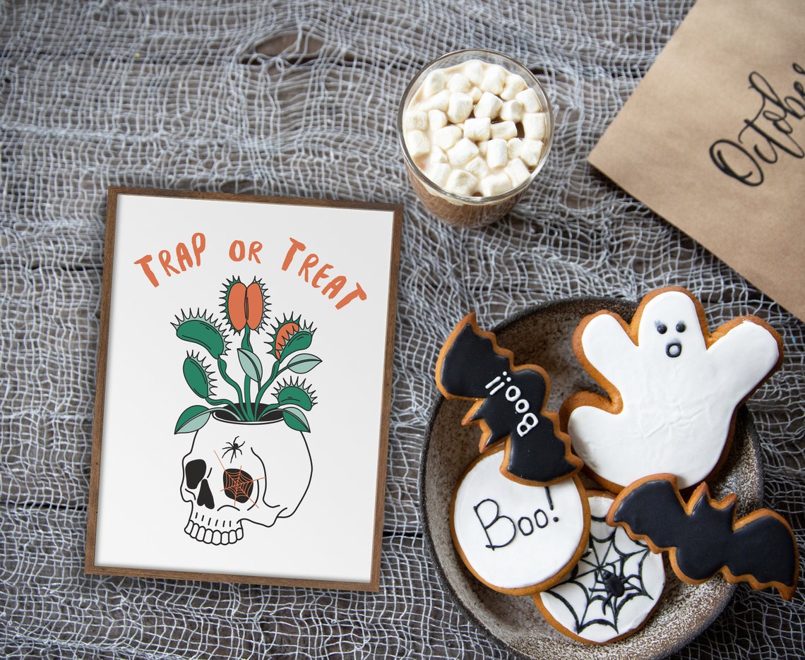 Trap or Treat Skull Planter Venus Flytrap Halloween Spooky Art Poster - Image 3
