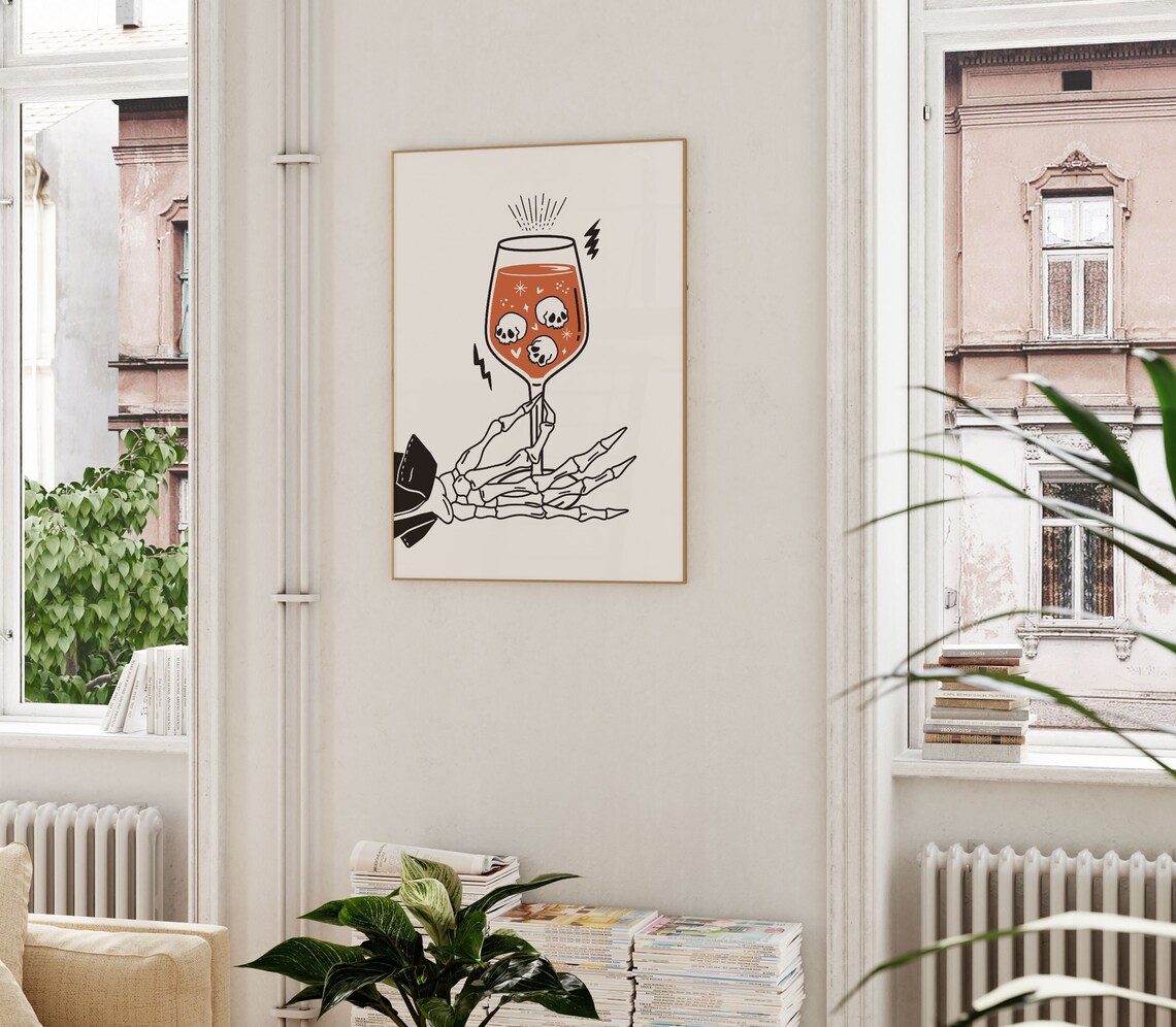 Skeleton Hand Halloween Kitchen Bar Cart Art Print - Image 2