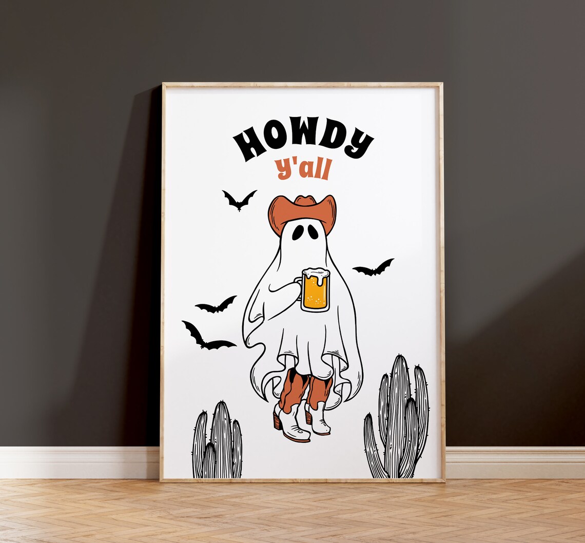 Halloween Ghost Beer Howdy Quote Art Print