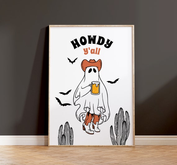Halloween Ghost Beer Howdy Quote Art Print