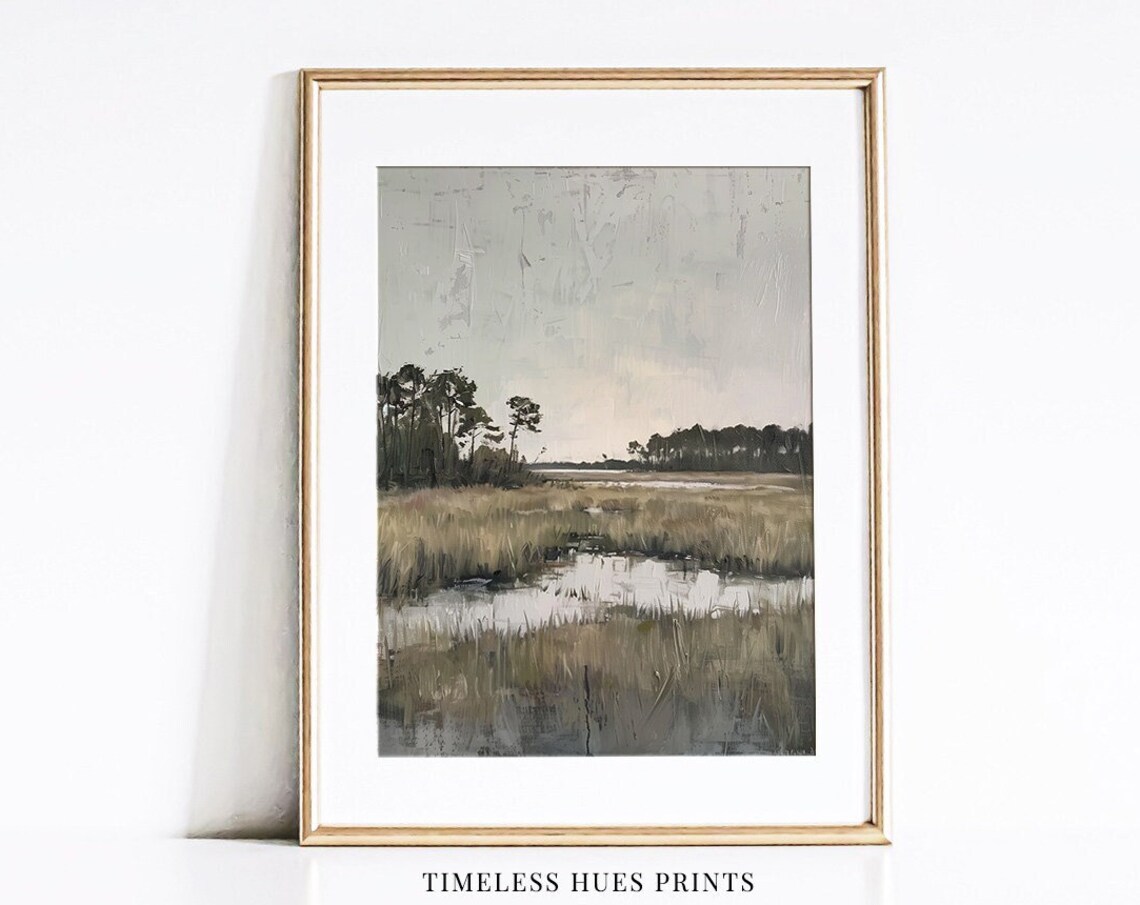 Misty Gray Marsh Wetland Still Water Moody Tranquil Neutral Poster