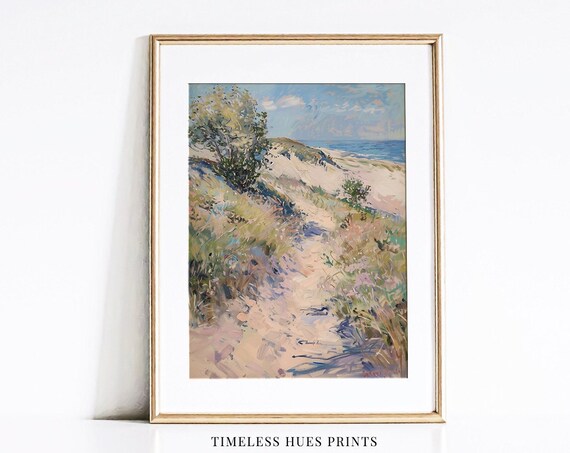 Sunlit Sandy Beach Path Through Dune Grass Pastel Coastal Poster
