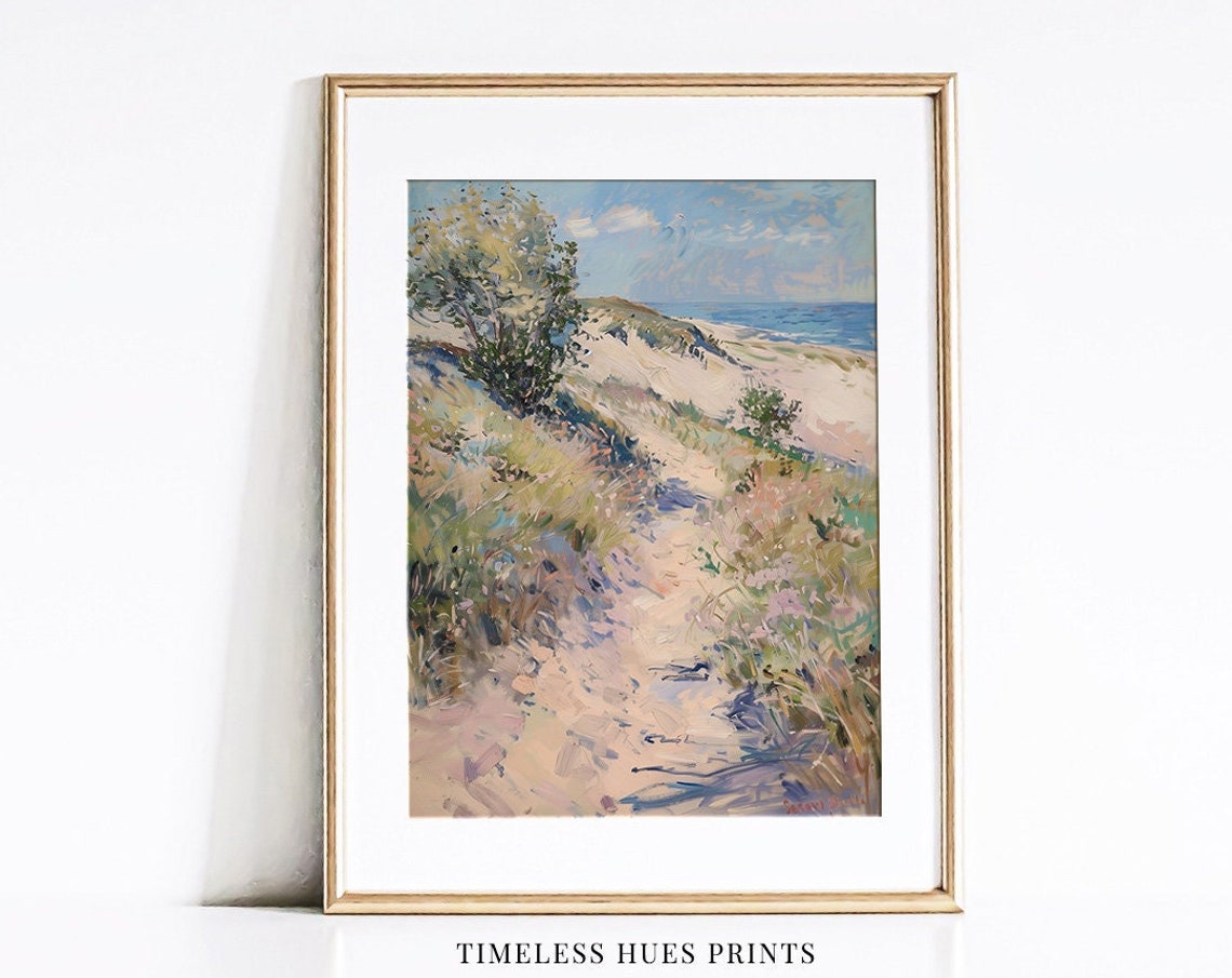 Sunlit Sandy Beach Path Through Dune Grass Pastel Coastal Poster