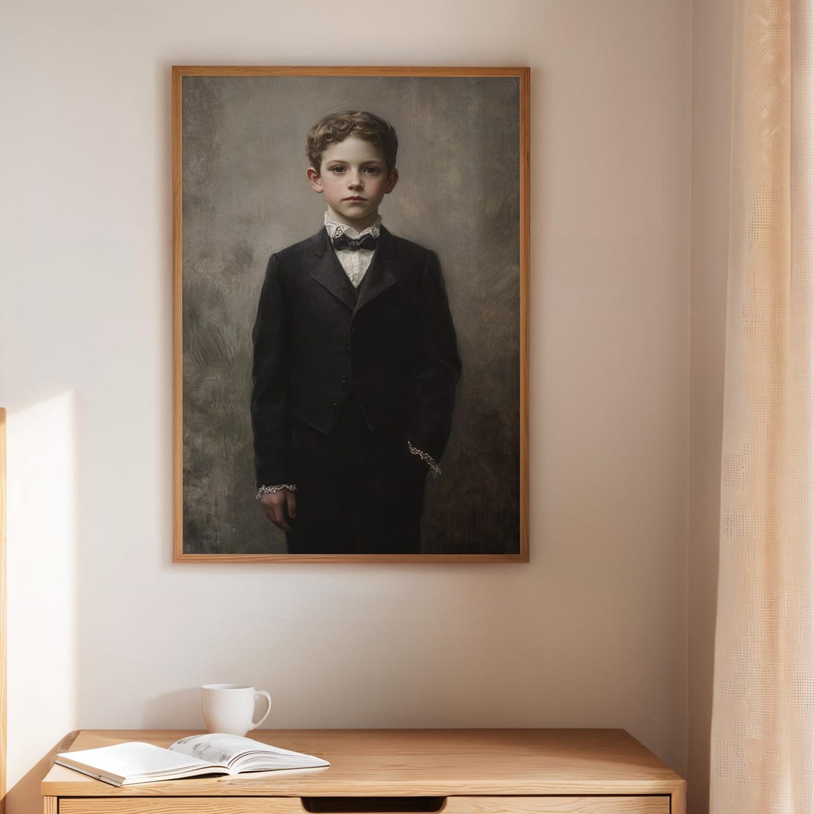 Victorian Boy In Black Suit And Bow Tie Antique Portrait Poster