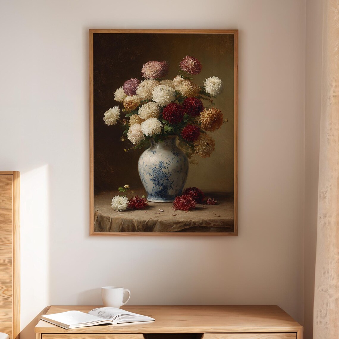 Vintage Chrysanthemum Still Life Oil Painting Floral Vase Poster