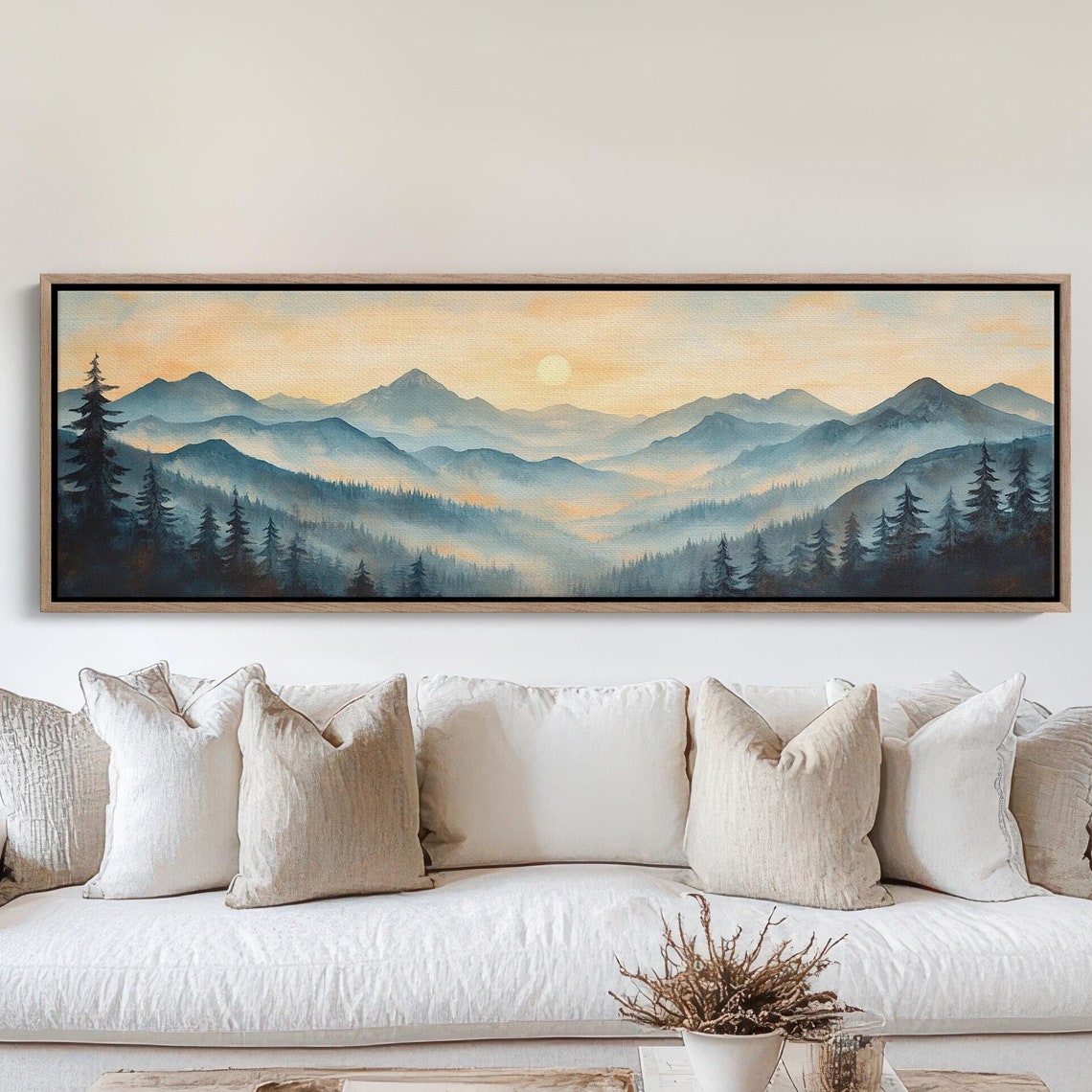 Peaceful Mountain Sunrise Misty Valley Pine Forest Serene Poster