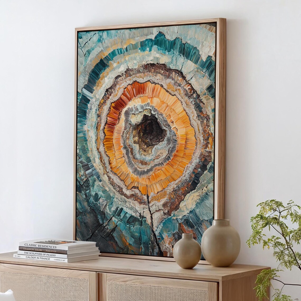Abstract Geode Petrified Wood Cross Section Teal Orange Poster